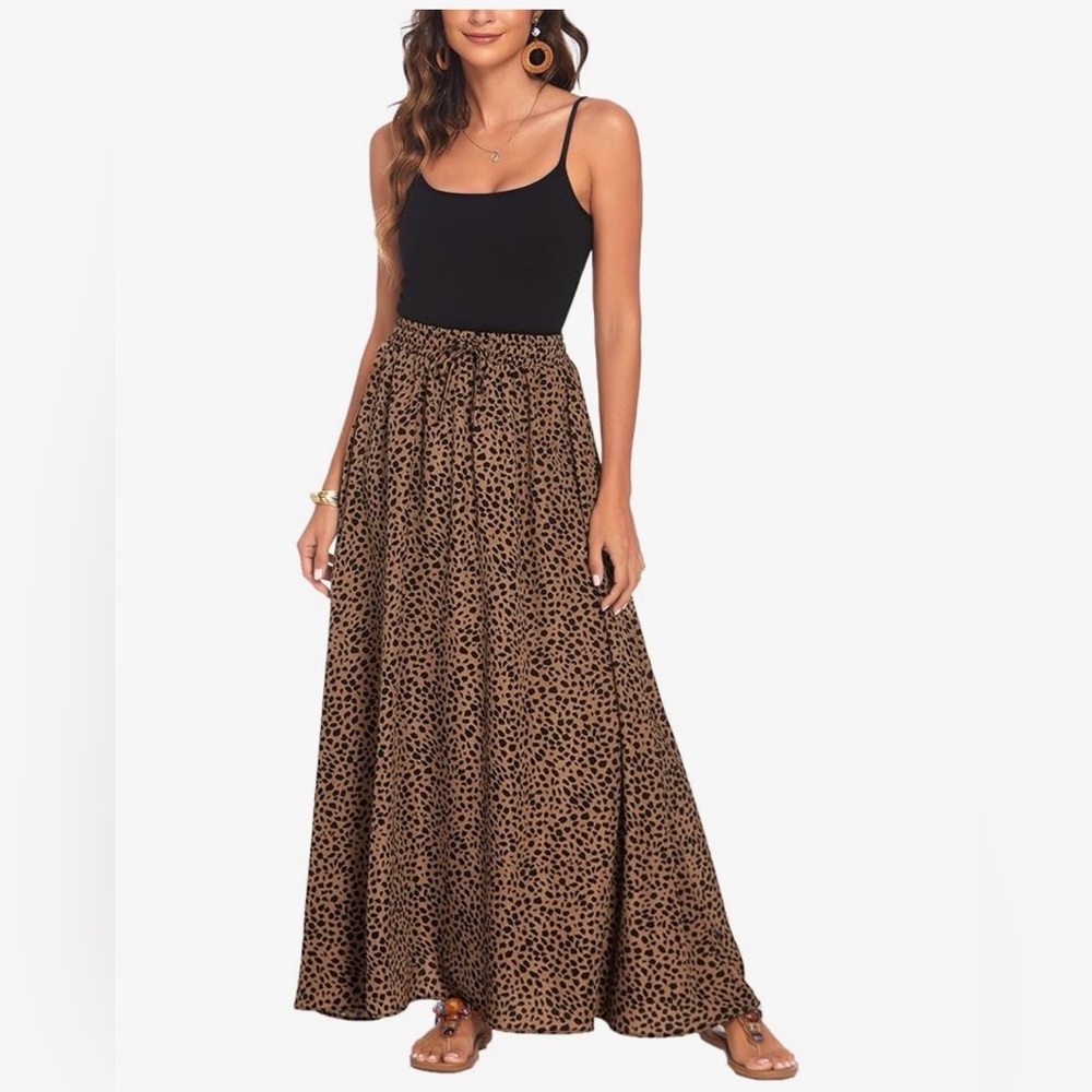 Bluetime Women’s Leopard Print Maxi Skirt - Brown NWT